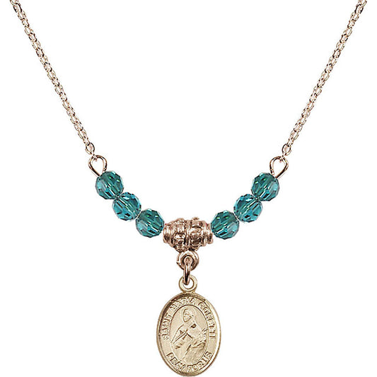 14kt Gold Filled Saint Maria Goretti Birthstone Necklace with Zircon Beads - 9208