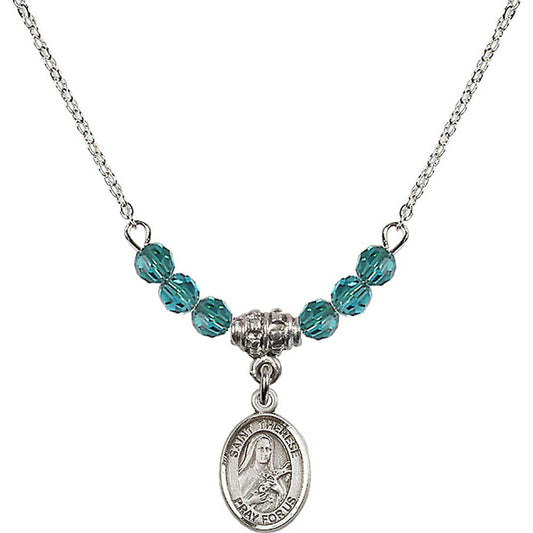 Sterling Silver Saint Therese of Lisieux Birthstone Necklace with Zircon Beads - 9210