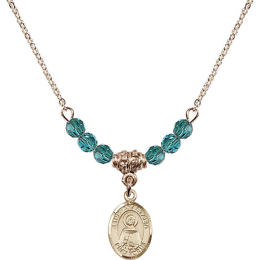 14kt Gold Filled Saint Anastasia Birthstone Necklace with Zircon Beads - 9213
