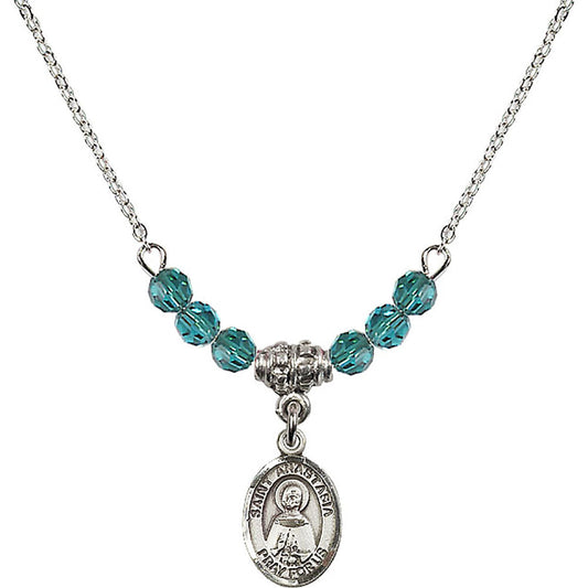 Sterling Silver Saint Anastasia Birthstone Necklace with Zircon Beads - 9213