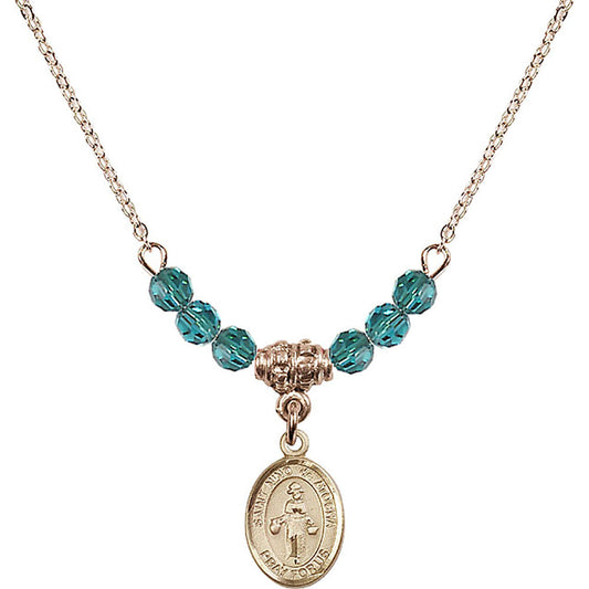 14kt Gold Filled Saint Nino de Atocha Birthstone Necklace with Zircon Beads - 9214