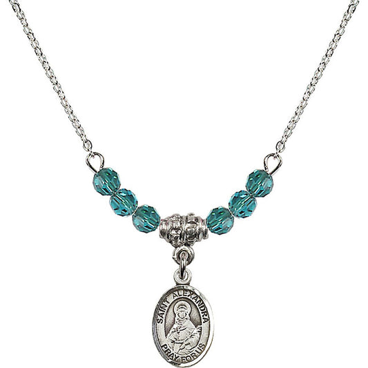 Sterling Silver Saint Alexandra Birthstone Necklace with Zircon Beads - 9215