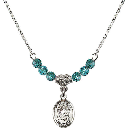 Sterling Silver Holy Family Birthstone Necklace with Zircon Beads - 9218