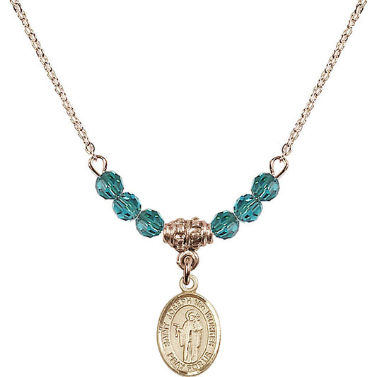 14kt Gold Filled Saint Joseph the Worker Birthstone Necklace with Zircon Beads - 9220