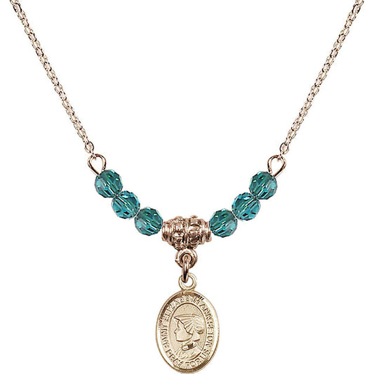 14kt Gold Filled Saint Elizabeth Ann Seton Birthstone Necklace with Zircon Beads - 9224