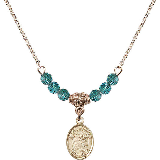 14kt Gold Filled Saint Aloysius Gonzaga Birthstone Necklace with Zircon Beads - 9225