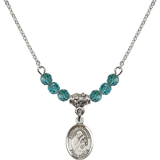 Sterling Silver Saint Aloysius Gonzaga Birthstone Necklace with Zircon Beads - 9225