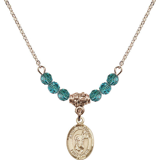 14kt Gold Filled Saint Stephanie Birthstone Necklace with Zircon Beads - 9228