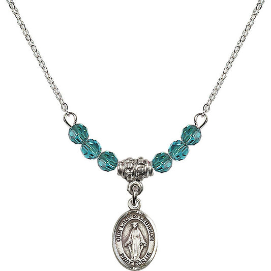Sterling Silver Our Lady of Lebanon Birthstone Necklace with Zircon Beads - 9229