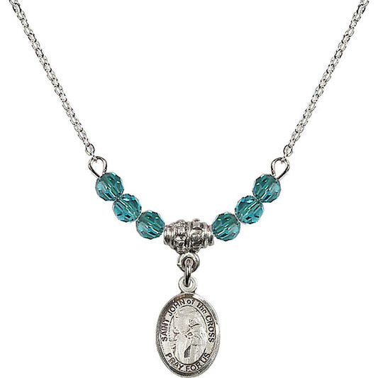 Sterling Silver Saint John of the Cross Birthstone Necklace with Zircon Beads - 9231