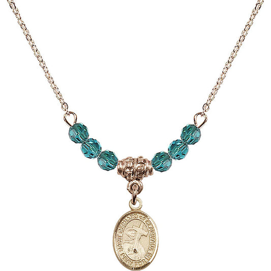 14kt Gold Filled Saint Bernard of Clairvaux Birthstone Necklace with Zircon Beads - 9233