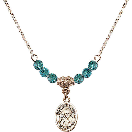 14kt Gold Filled Saint John Paul II Birthstone Necklace with Zircon Beads - 9234