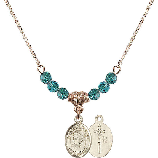 14kt Gold Filled Pope Emeritace Benedict XVI Birthstone Necklace with Zircon Beads - 9235