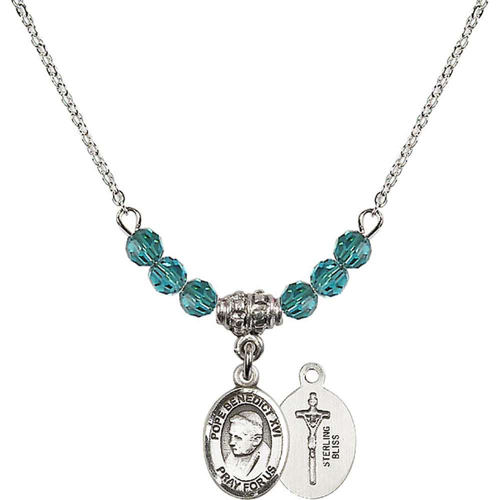 Sterling Silver Pope Emeritace Benedict XVI Birthstone Necklace with Zircon Beads - 9235