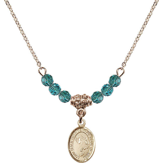 14kt Gold Filled Footprints / Cross Birthstone Necklace with Zircon Beads - 9237