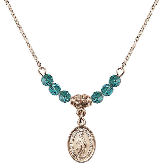 14kt Gold Filled Saint Bartholomew the Apostle Birthstone Necklace with Zircon Beads - 9238