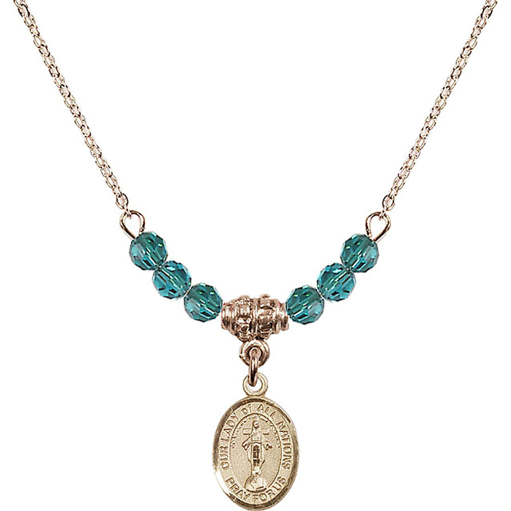14kt Gold Filled Our Lady of All Nations Birthstone Necklace with Zircon Beads - 9242