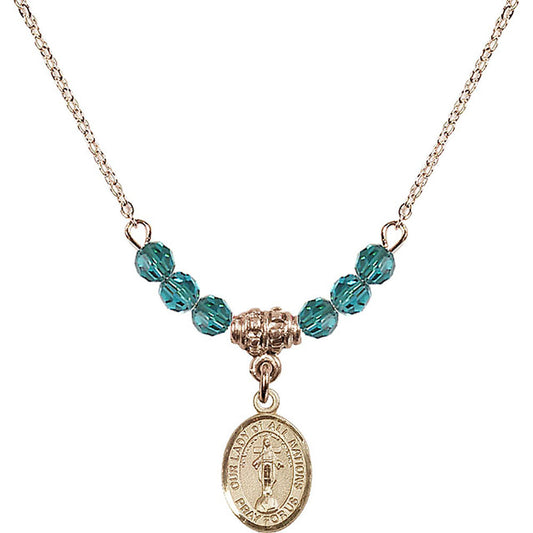 14kt Gold Filled Our Lady of All Nations Birthstone Necklace with Zircon Beads - 9242