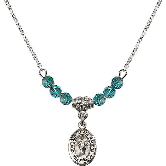 Sterling Silver Our Lady of All Nations Birthstone Necklace with Zircon Beads - 9242