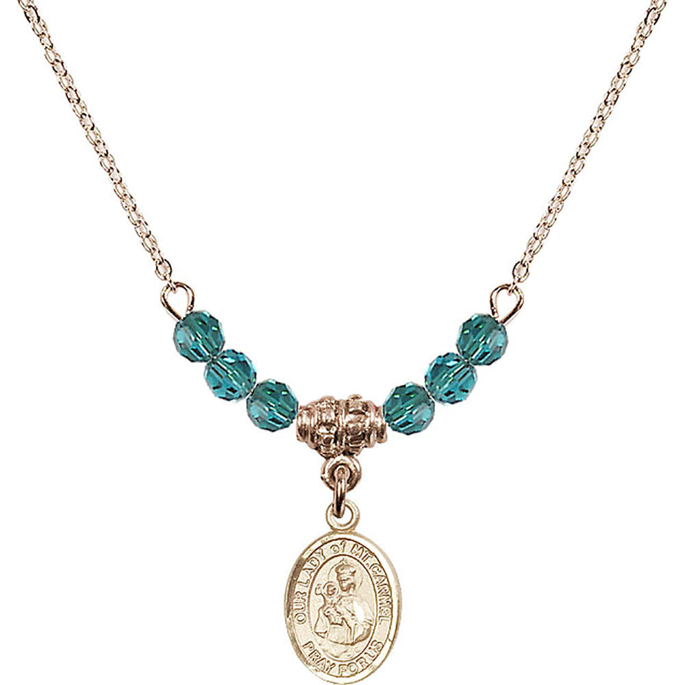 14kt Gold Filled Our Lady of Mount Carmel Birthstone Necklace with Zircon Beads - 9243