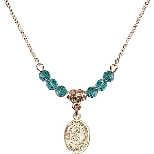 14kt Gold Filled Our Lady of Mount Carmel Birthstone Necklace with Zircon Beads - 9243