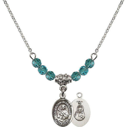 Sterling Silver Our Lady of Mount Carmel Birthstone Necklace with Zircon Beads - 9243