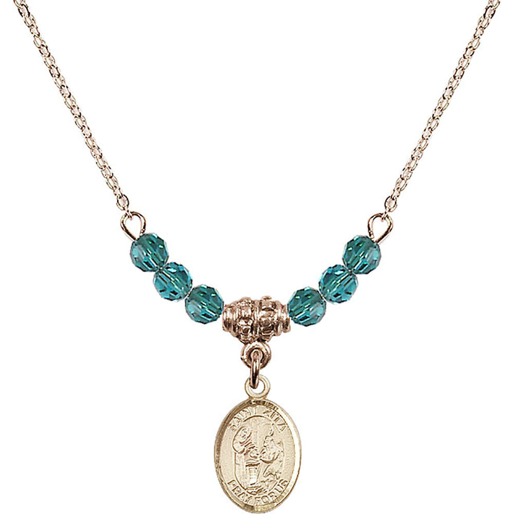 14kt Gold Filled Saint Zita Birthstone Necklace with Zircon Beads - 9244
