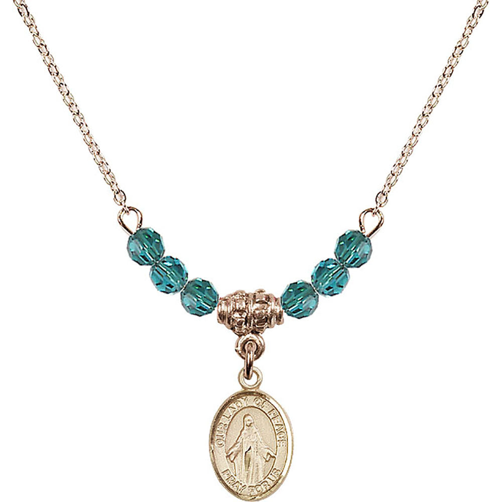 14kt Gold Filled Our Lady of Peace Birthstone Necklace with Zircon Beads - 9245