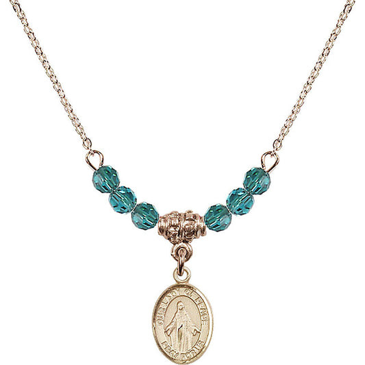 14kt Gold Filled Our Lady of Peace Birthstone Necklace with Zircon Beads - 9245
