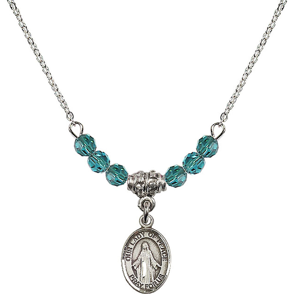 Sterling Silver Our Lady of Peace Birthstone Necklace with Zircon Beads - 9245