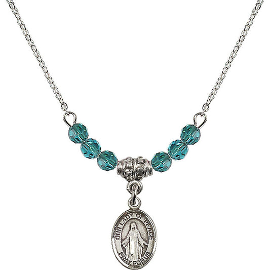 Sterling Silver Our Lady of Peace Birthstone Necklace with Zircon Beads - 9245