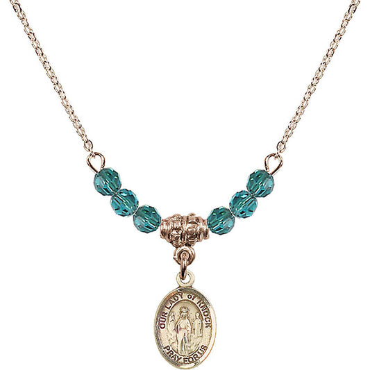 14kt Gold Filled Our Lady of Knock Birthstone Necklace with Zircon Beads - 9246