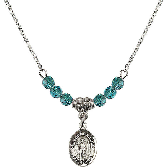 Sterling Silver Our Lady of Knock Birthstone Necklace with Zircon Beads - 9246