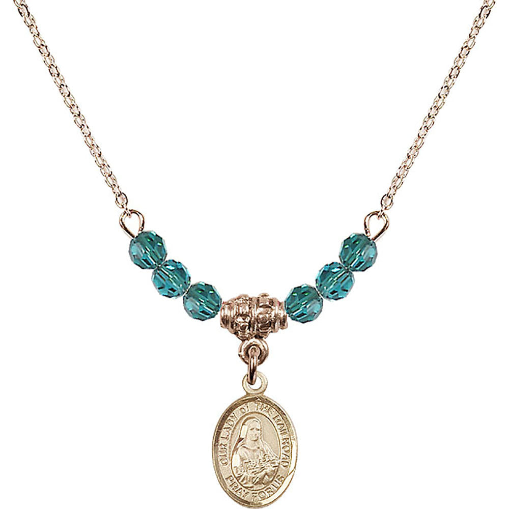 14kt Gold Filled Our Lady of the Railroad Birthstone Necklace with Zircon Beads - 9247