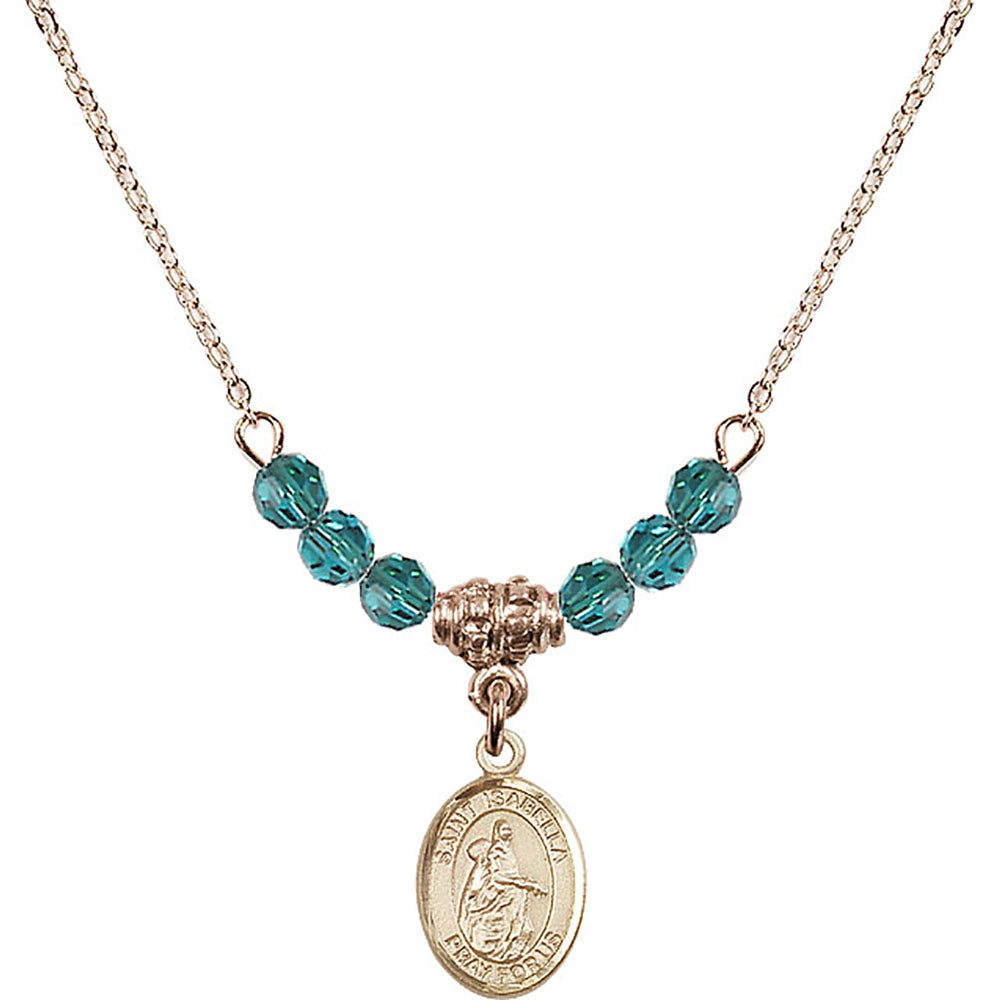 14kt Gold Filled Saint Isabella of Portugal Birthstone Necklace with Zircon Beads - 9250
