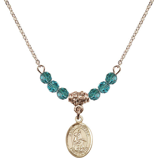 14kt Gold Filled Saint Isabella of Portugal Birthstone Necklace with Zircon Beads - 9250
