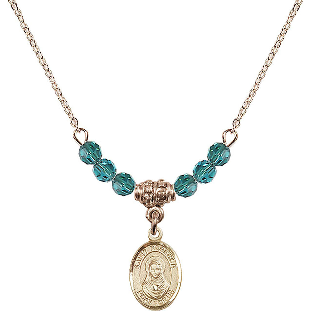 14kt Gold Filled Saint Rebecca Birthstone Necklace with Zircon Beads - 9252