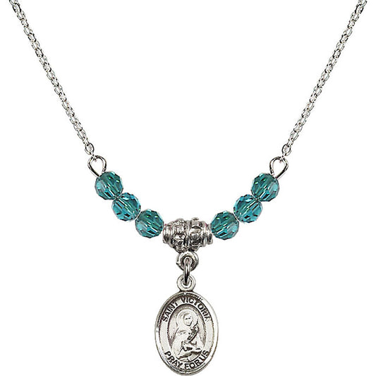 Sterling Silver Saint Victoria Birthstone Necklace with Zircon Beads - 9253