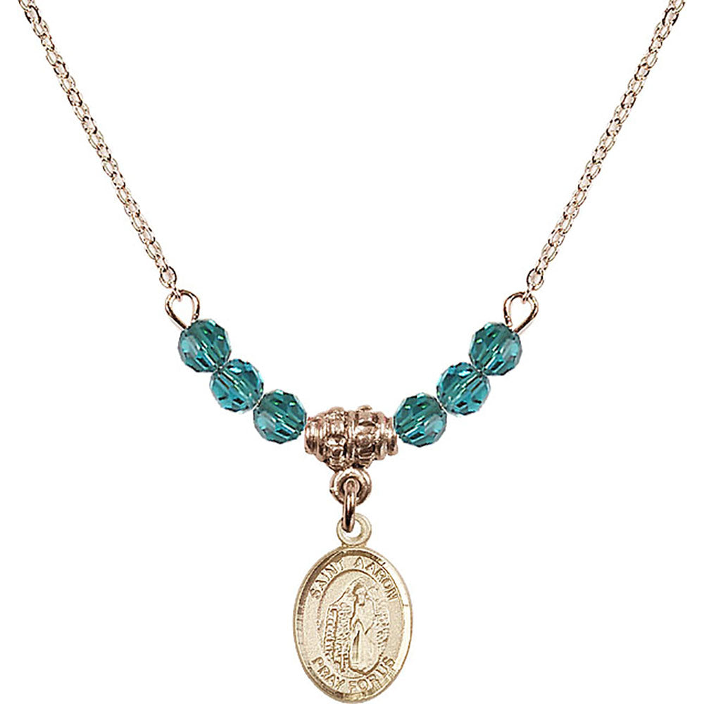 14kt Gold Filled Saint Aaron Birthstone Necklace with Zircon Beads - 9254