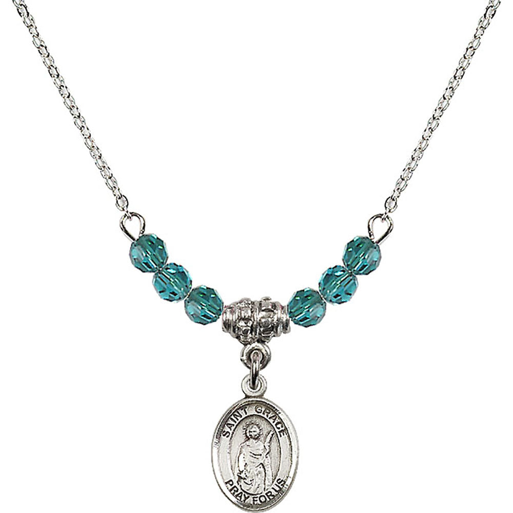 Sterling Silver Saint Grace Birthstone Necklace with Zircon Beads - 9255