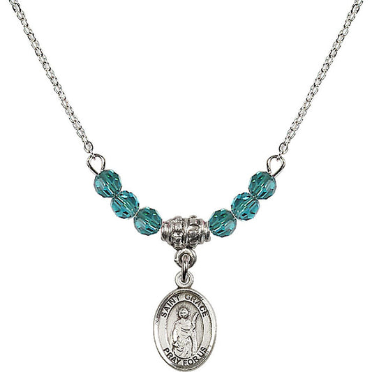 Sterling Silver Saint Grace Birthstone Necklace with Zircon Beads - 9255