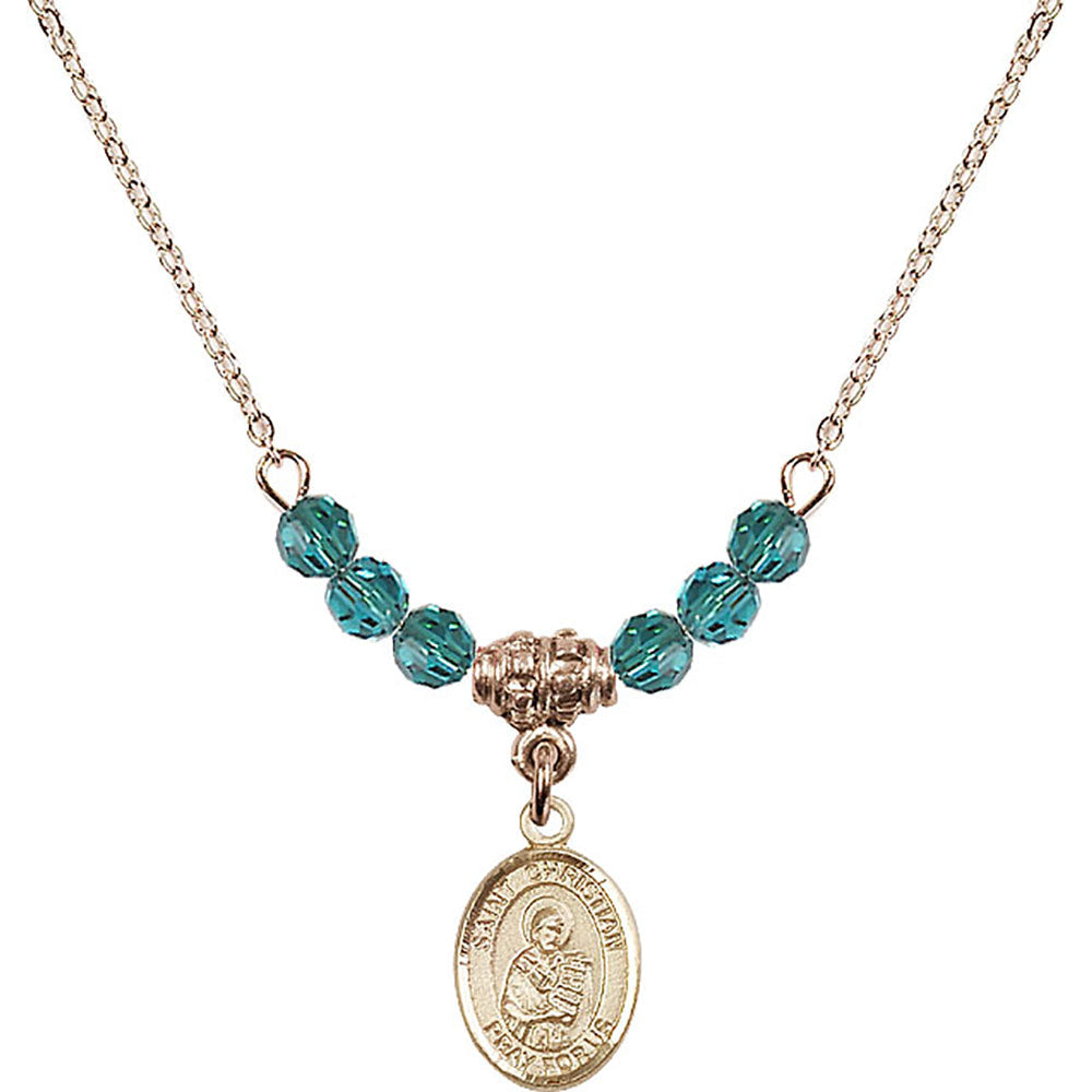 14kt Gold Filled Saint Christian Demosthenes Birthstone Necklace with Zircon Beads - 9257