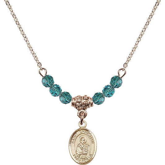 14kt Gold Filled Saint Christian Demosthenes Birthstone Necklace with Zircon Beads - 9257