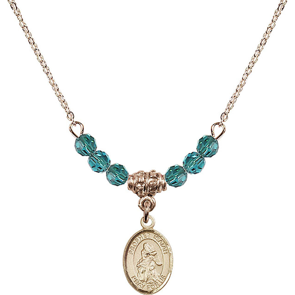 14kt Gold Filled Saint Isaiah Birthstone Necklace with Zircon Beads - 9258