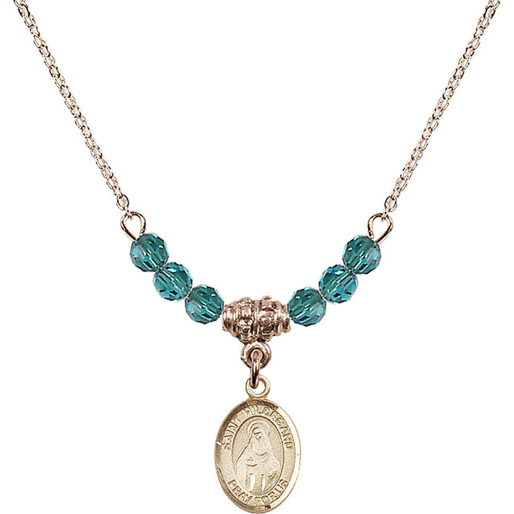 14kt Gold Filled Saint Hildegard von Bingen Birthstone Necklace with Zircon Beads - 9260