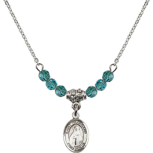 Sterling Silver Saint Hildegard von Bingen Birthstone Necklace with Zircon Beads - 9260