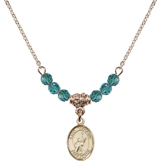 14kt Gold Filled Saint Tarcisius Birthstone Necklace with Zircon Beads - 9261