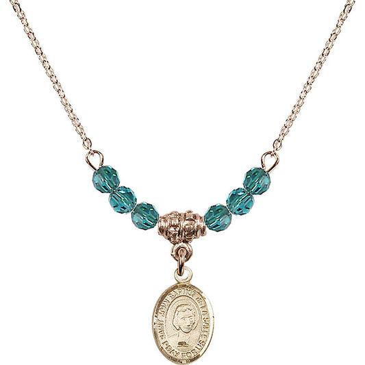 14kt Gold Filled Saint John Baptist de la Salle Birthstone Necklace with Zircon Beads - 9262