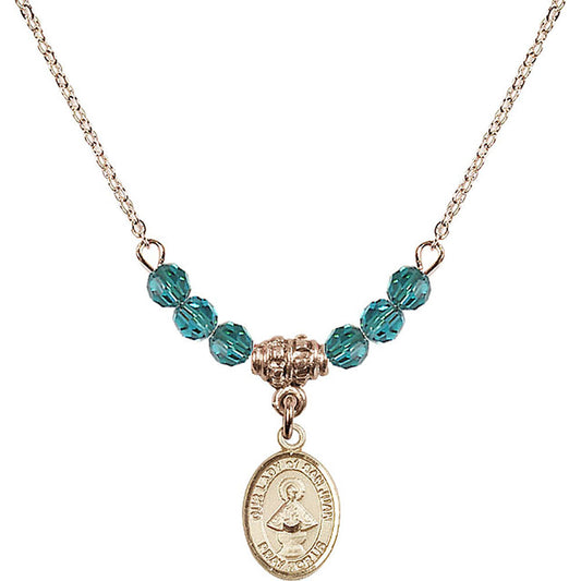 14kt Gold Filled Our Lady of San Juan Birthstone Necklace with Zircon Beads - 9263
