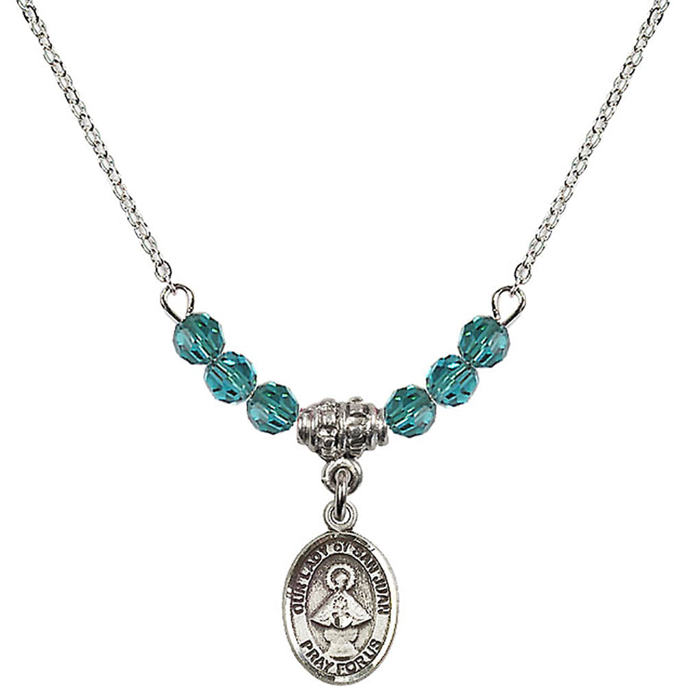 Sterling Silver Our Lady of San Juan Birthstone Necklace with Zircon Beads - 9263